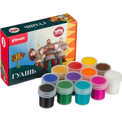 Гуашь КОМУС Три Богатыря набор 12 цв, 20 мл богатыри