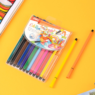 Фломастеры Deli EC157-12, 6-гранные, вентилируемый колпачок, 12 цв/наб