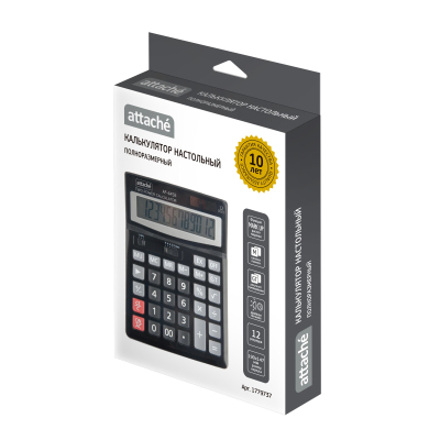 Калькулятор настольный ПОЛНОРАЗМЕРНЫЙ Attache AF-445B,12р,дв.пит,черный