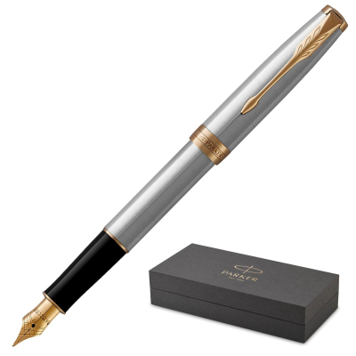 Ручка перьевая Parker Sonnet Stainless Steel GT черн,1мм,кор 1931505