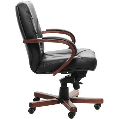 Кресло VERONA B с низ спинкой на крестовине ч.кожа+к/з/т.орех