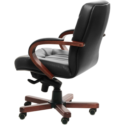 Кресло VERONA B с низ спинкой на крестовине ч.кожа+к/з/т.орех