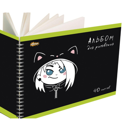 Альбом для рисования №1School Аниме Чиби 40л спирал А4 выб.УФ 2шт ассорти