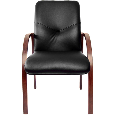 Конференц-кресло MERCURY D с низ спинкой на опорах ч. экокожа+к/з/т.орех