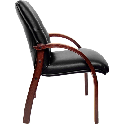 Конференц-кресло MERCURY D с низ спинкой на опорах ч. экокожа+к/з/т.орех