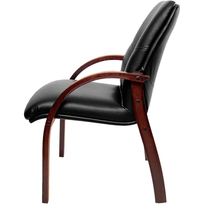 Конференц-кресло MERCURY D с низ спинкой на опорах ч. экокожа+к/з/т.орех