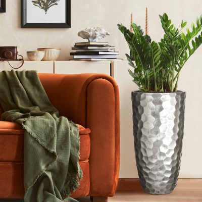 Кашпо Мозаик Ваза, файберстоун, серебро, D31.5 H61 cm, MVASE31-SLV