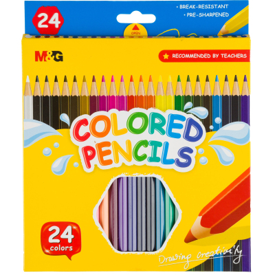 Карандаши цветные M&G деревянные шестигранные, 24 цв в наборе