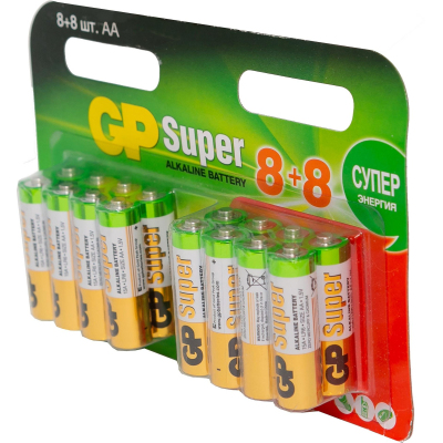 Батарейка GP Super LR06/AA 1,5V/15A алкалин 16шт/бл( 8+8) GP 15A8/8-2CRD16