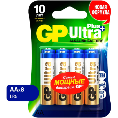 Батарейка GP Ultra Plus LR06/AA 1,5V/15AUP алкалин 8шт/бл GP 15AUP-2CR8