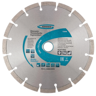 Диск алмазный GROSS сегментный, d230х22,2мм, сухой рез (73008)