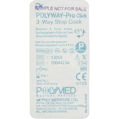 Кран трехходовой для инфузии синий Polyway Pro Click, 100 шт/уп