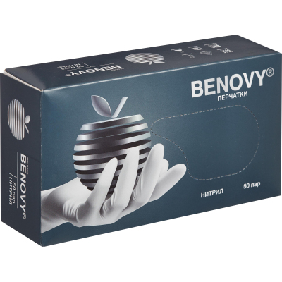 Перчатки нитрил, н/c, н/о, текстур, Benovy (S) 50п/уп, белый