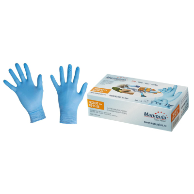 Перчатки одноразовые нитрил Manipula Эксперт (DG-022), р-р S, 100шт/уп, ПС