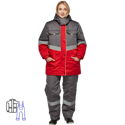 Костюм рабочий зимний женский з43-КПК сер/красн (р.64-66) 170-176 (серия З)