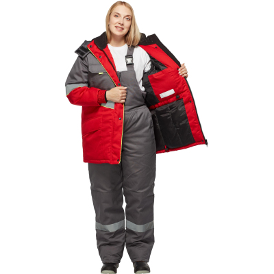 Костюм рабочий зимний женский з43-КПК сер/красн (р.64-66) 170-176 (серия З)