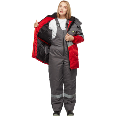 Костюм рабочий зимний женский з43-КПК сер/красн (р.64-66) 170-176 (серия З)