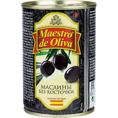 Маслины Консервация Maestro de Oliva черные без косточки, 280г