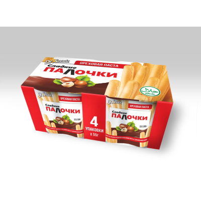 Паста Dr.Snack ореховая с какао и хлебные палочки 55гх4шт/уп