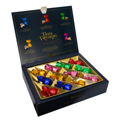 Конфеты Bon Voyage premium ассорти,СУМКА, синяя коробка, 370г