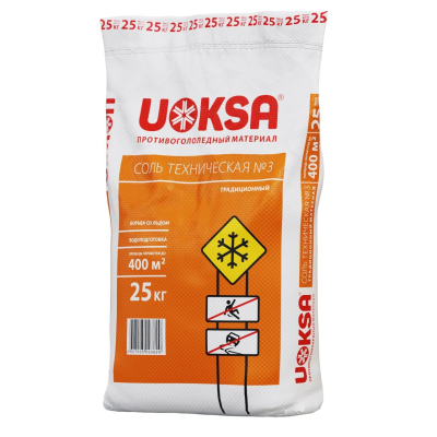 Реагент противогололедный Соль техническая №3 UOKSA белая 25кг мешок
