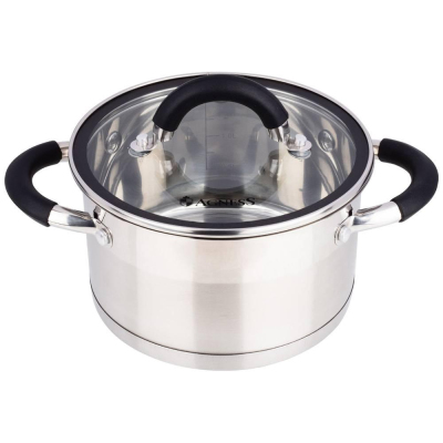 Кастрюля agness со стекл.крышкой, нерж.сталь, серия midnight 1,8л 16х9,5см