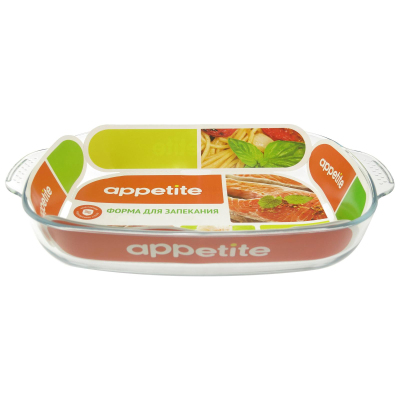 Форма для выпечки стекл прям 34х22х6см/2,4л с руч ТМ Appetite