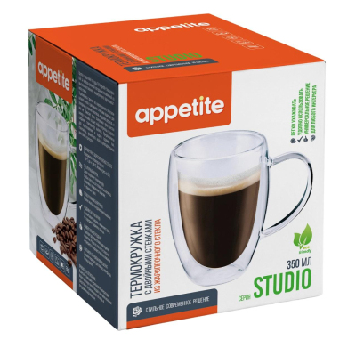 Кружка термо стекл. 350мл двойные стенки Studio TM Appetite