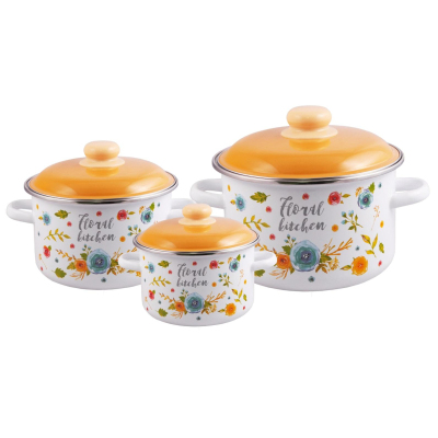 Набор кастрюль эмал.сталь 3пр (2л,3л,5,5л) №19 Floral kitchen , 6KB191M