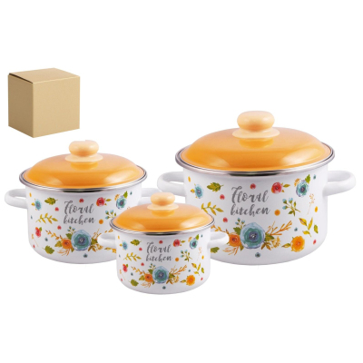 Набор кастрюль эмал.сталь 3пр (2л,3л,5,5л) №19 Floral kitchen , 6KB191M