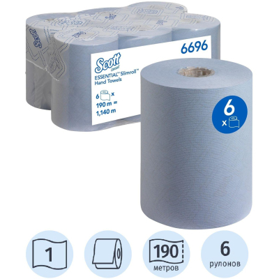Полотенца бумажные д/дисп KK Scott Essential 190м 1сл синий 6рул/уп 6696