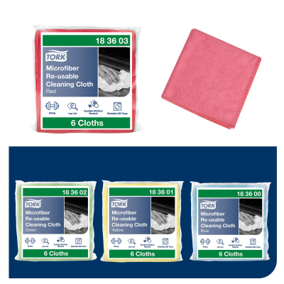 Салфетки хозяйственные Tork микрофибра многораз исп, 6л/уп красный 183603