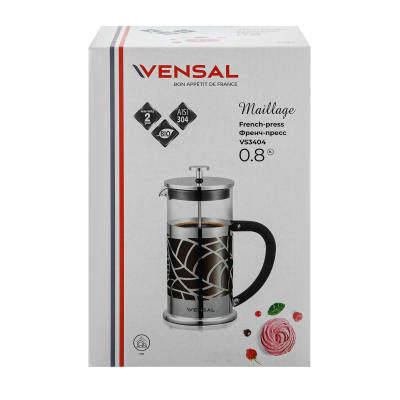 Френч-пресс Vensal VS3404 800мл.боросил. стекло,пластик,нерж.сталь.(VS3404)