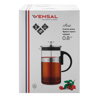 Френч-пресс Vensal VS3407 800мл.Материал боросил.стекло,нерж.сталь.(VS3407)