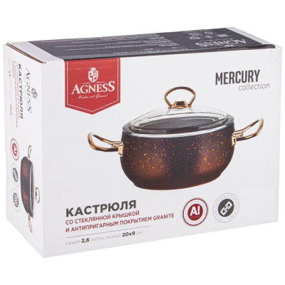 Кастрюля agness с антипр.покр.granite,20х9см,2,6л,золото/мр