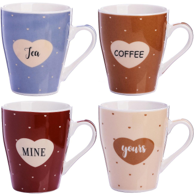 Набор кружек 340мл Сердечки (4шт) фарфор LR, 31220