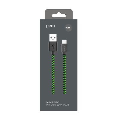 Кабель USB PERO DC-04 Type-C, 3А, 1м, Green-black (Fast Charge)