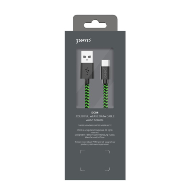 Кабель USB PERO DC-04 Type-C, 3А, 1м, Green-black (Fast Charge)