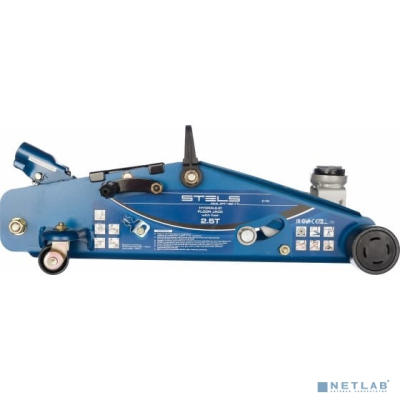 STELS Домкрат гидравлический подкатной с фиксатором, 2,5т SAFETY PIN, 140-385 мм, в кейсе [51132]