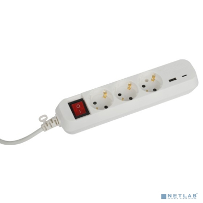 ЭРА Б0052897 Удлинитель электрический UB-3es-1,5m-USB c заземлением с выключателем 3 розетки + 1xUSBA+1xUSBC 1,5м 10А