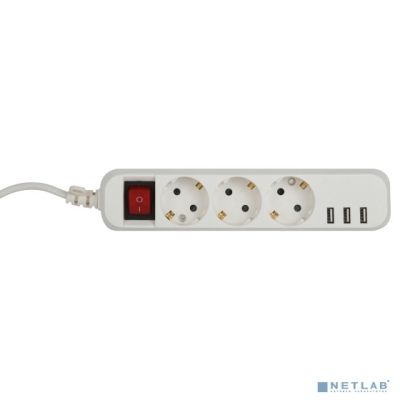 ЭРА Б0052900 Удлинитель электрический U-3es-1,5m-USB c заземлением с выключателем 3 розетки + 3xUSBA 1,5м 10А