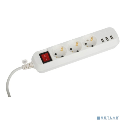 ЭРА Б0052901 Удлинитель электрический U-3es-3m-USB c заземлением с выключателем 3 розетки + 3xUSBA 3м 10А