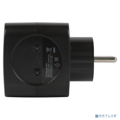 ЭРА Б0049535 Разветвитель электрический SP-2-USB-B на 2 розетки 220V + 2xUSB 2400mA, без заземл 10А (черный)