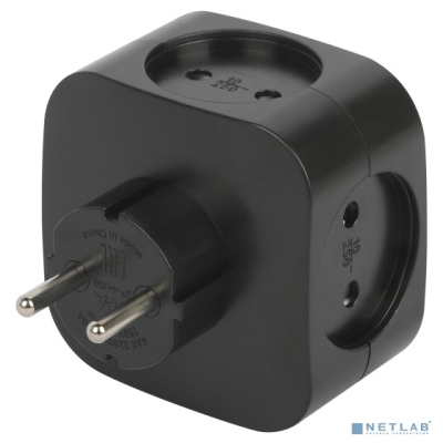 ЭРА Б0049536 Разветвитель электрический SP-4-USB-B на 4 розетки 220V + 2xUSB 2400mA, без заземл 10А (черный)