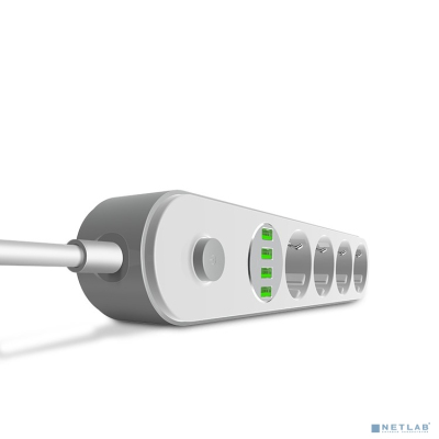 Perfeo LD_B4438 LDNIO SE4432/ Сетевой удлинитель 2м + ЗУ на 4 USB/ 4 розетки (медь) - 2500W/ USB - 17W/ White&Gray