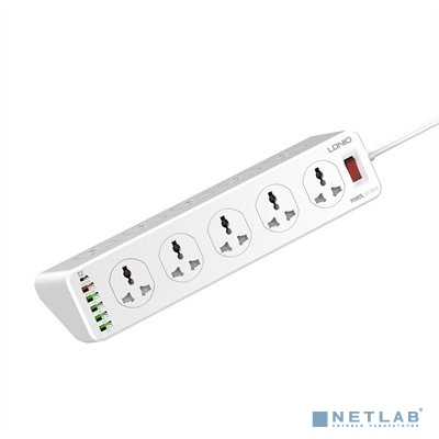 LDNIO SC10610/ Сетевой удлинитель 2м/ 10 розеток EU_UK_US/ 2500W/ 6 USB: QC 3.0+PD 3.0 30W/ White