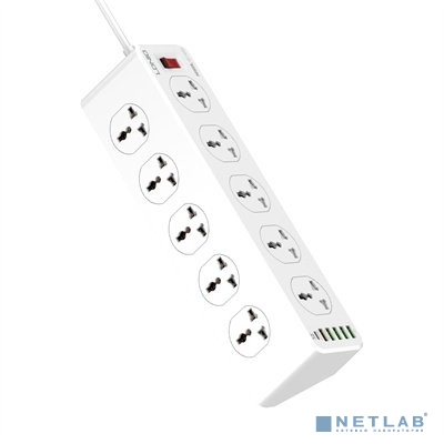LDNIO SC10610/ Сетевой удлинитель 2м/ 10 розеток EU_UK_US/ 2500W/ 6 USB: QC 3.0+PD 3.0 30W/ White