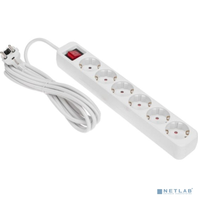 Rexant 13-4047 Удлинитель STANDARD 6 гнезд, 3м, 3х1,0мм?, с/з, с выключателем, белый