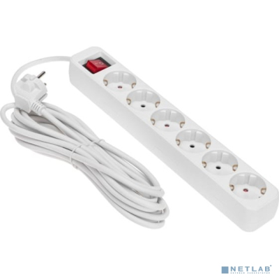 Rexant 13-4048 Удлинитель STANDARD 6 гнезд, 5м, 3х1,0мм?, с/з, с выключателем, белый