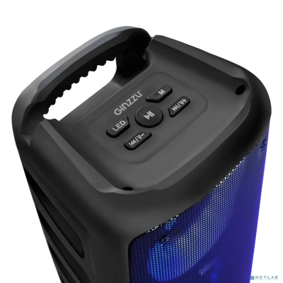 Ginzzu GM-916B (10Вт, TWS, 150Гц-18КГц, динамики 2х3,0", 2400мАч, AUX, USB-flash, микро SD, КАРАОКЕ, FM-радио, RGB